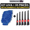 Kit Luva de Microfibra + 05 Pincel Detalhamento Automotivo Limpeza