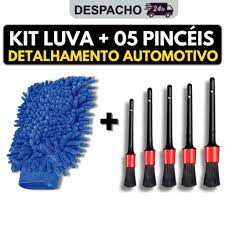 Kit Luva de Microfibra + 05 Pincel Detalhamento Automotivo Limpeza